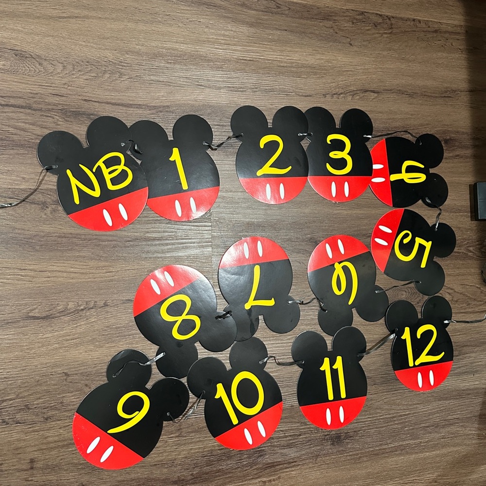 Mickey Mouse Themed Baby One Year Birthday Months Milestones Banner
